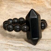 1PC Natural Crystal Chakra Double Point Tower Beaded Stretch Rings, Multiple Types Polished Healing Spiritual Meditation Crystal Jewelry Gift - Double-pointed Bead Ring - View 13