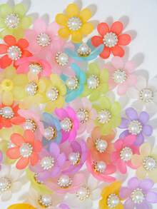 10-150pcs 20mm Multicolor Six-Petal Sunflowers, With Semi-Transparent Petals And A White High-Gloss Pearl, Sparkly Rhinestone Center, Can Be Used For Bows, Brooches, Buttons, Crowns, Fashion Accessories, DIY Craft Materials - Colorful White Pearl Sunflower - View 7