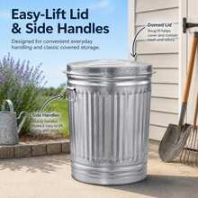 31-Gallon Steel Trash Can, Large Metal Garbage Bin With Durable Body And Classic Outdoor Style For Kitchen, Garage, Patio, Yard And Commercial Waste Storage - 31 Gal - View 3