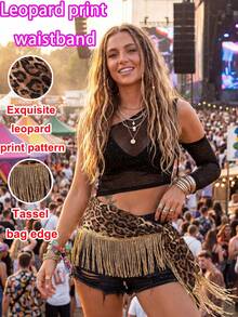 1 pieza/2 piezas Pañuelo de cintura con estampado de leopardo y lentejuelas con flecos en 4 colores, ¡crea una atmósfera increíble! 1.4m/55in de largo, se puede usar como cadena de cintura para danza del vientre, decoración de atuendo de chica sexy para fiestas, adecuado para bailar, fiestas, estilo diario de chica sexy, diseño de flecos + lentejuelas muy llamativo, puede crear fácilmente looks sexys y personalizados para la mayoría de las ocasiones. - Multicolor - Ver 2