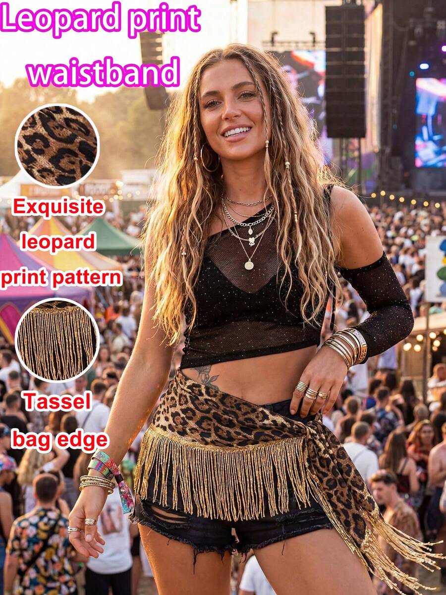 1 pieza/2 piezas Pañuelo de cintura con estampado de leopardo y lentejuelas con flecos en 4 colores, ¡crea una atmósfera increíble! 1.4m/55in de largo, se puede usar como cadena de cintura para danza del vientre, decoración de atuendo de chica sexy para fiestas, adecuado para bailar, fiestas, estilo diario de chica sexy, diseño de flecos + lentejuelas muy llamativo, puede crear fácilmente looks sexys y personalizados para la mayoría de las ocasiones.
