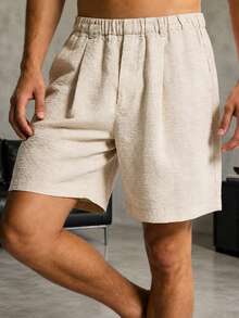 Herren weiße plissierte lässig Shorts, Gummibund, Sommer Strand Shorts - Weiss - Übersicht 3