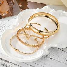 4pcs Fashion Mix & Match Open Cuff Bracelet Set, Stackable Jewelry Accessories For Women, Luxury High-End Bracelet - Yellow Gold - View 2
