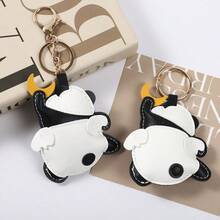 1Pc Kawaii Panda Keychain, Cute PU Leather Charm Pendant With Angel Wing & Moon, Y2K Coquette Aesthetic Keyring For Backpack Car, Gift For Her - Multicolor - View 6