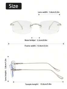 1 Pair Men's Silver Rimless Metal Thin Temple Transparent High-End Plain Glass Glasses - Clear - View 6