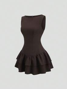 Sweetro Vestido mini de línea A con doble capa de volantes, elegante, romántico, juguetón, lindo, bohemio, adecuado para festivales de música, - Amarillo claro - Ver 7