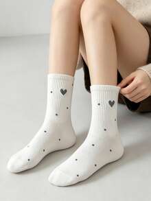 5Pairs Women Sweet Heart Dot Ribbed Crew Socks, Soft Breathable Daily Casual Ankle Socks, Multi Color Fashion Matching Socks - Multicolor - View 6