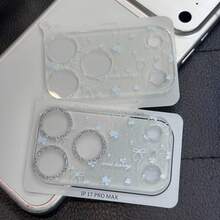 防爆防摔小眾裝飾時尚淺藍色蝴蝶結亮銀韓風高端花卉，適用 Apple 17PRO/17PROMAX 全覆蓋底座防刮鏡頭保護膜，極簡主義保護膜，必備禮物，極簡淺藍色蝴蝶結時尚 - 閃銀蝴蝶結花朵 - 查看 3
