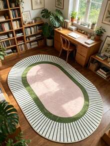 1pc Oval Green & Pink Area Rug, Living Room Carpet, Washable Rug, Home Decor - Multicolor - View 6
