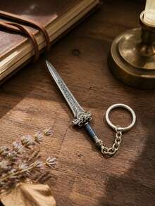 1pc King Llane Sword Keychain, Vintage Metal Carved Keyring, Gamer & Holiday Gift - As Shown In the Picture - View 1