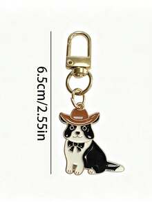 2pcs Cute Denim-Style Edge-Printed Cow Enamel Keychain. Cartoon Dog Bag Pendant. Suitable For Backpacks, Car Keys. Gift For Dog Lovers. - Multicolor - View 3