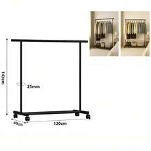 Black & White Rolling Clothing Rack, Double Rod Garment Rack With Wheels, Freestanding Metal Clothes Rail With Bottom Shelf, Heavy Duty Clothing Rack, Portable Clothes Rack, Mobile Garment Rack For Hanging Clothes, Bedroom Wardrobe Organizer - View 13