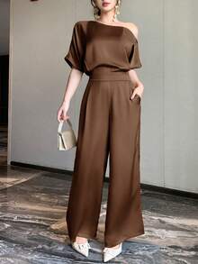 Nuevos monos de verano de lujo y estilo vintage elegante sin mangas para mujer, conjuntos de salón para mujer - Café integral - Ver 1