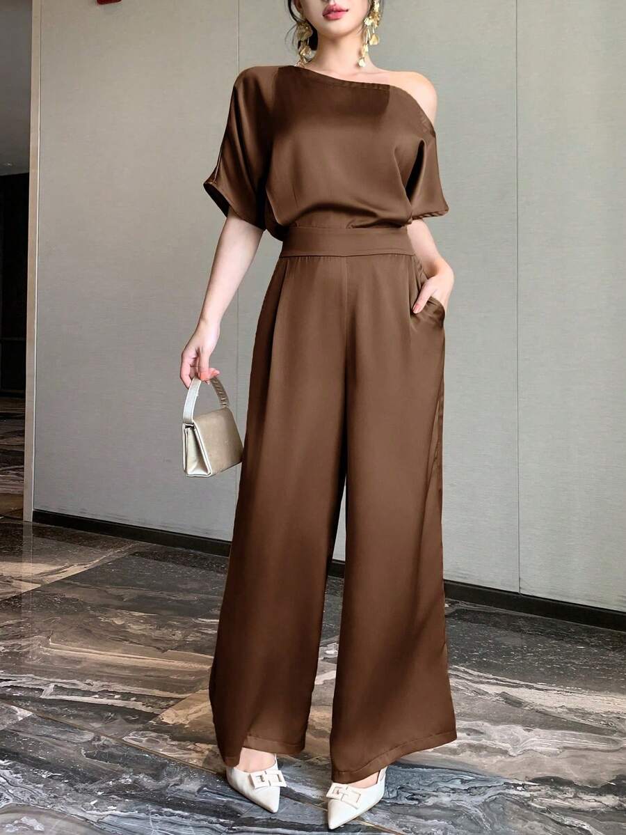 Nuevos monos de verano de lujo y estilo vintage elegante sin mangas para mujer, conjuntos de salón para mujer - Café integral - Ver 1