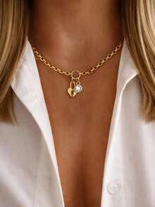 1pc Gold Necklace, Luxury Round Buckle With Lightning And Compass Diamond Pendant, Suitable For Women's Exquisite Holiday Party Gift - Yellow Gold - View 6