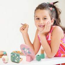 1 Set Baby Paint-Free Wooden Vanity Toy, Girls' Pretend Play Educational Set With Simulated Lipstick, Comb And Mirror - Multicolor - View 8
