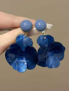 1 Pair Exaggerated Fashion Blue Acetate Flower Earrings Suitable For Women Party And Gathering Wear - Royal Blue - View 3