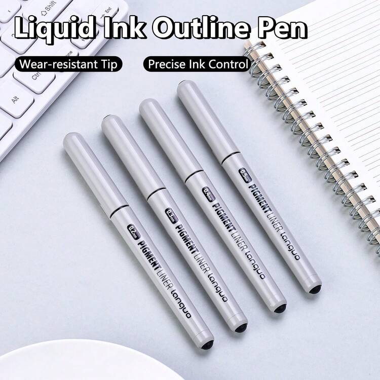3/4件組細線條繪圖墨水筆組，描筆，0.2/0.3/0.4/0.5mm筆尖，適用於細節素描、相簿、日記、輪廓線、流暢花卉與手繪藝術作品，返校季 - 其他 - 查看 1