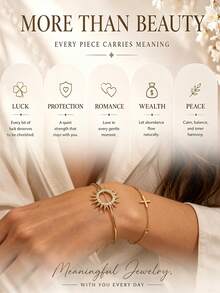2 pièces/set Ensemble de bracelets empilables pour femmes, bracelet soleil et bracelet croix en strass, convient pour le port quotidien, le bureau, les vacances et les cadeaux - Strass - Voir 3