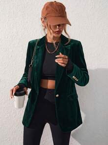 Women's Solid Color Pocket Blazer, Office Formal Evening Wear, Daily Autumn/Winter - Dark Green - View 6