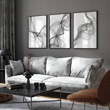 3pcs Set Unframed Minimalist Black And White Wavy Line Canvas Art Prints, Abstract Modern Wall Decor Posters For Living Room And Bedroom, Rolled Canvas Pictures (No Frame Included) - A - View 5