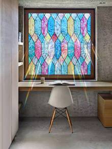 1 Roll Laser Colorful Diamond Window Film 44.5cm(17.5in) Wide, Effect Under Sunlight, Static Cling No Glue Privacy Glass Sticker, UV Protection Anti-Glare, Trimmable And Easy To Remove, Free Installation Tools, Suitable For Home/Office/School/Cabinet Doors/Sliding Doors - Moluoge Crescent - View 12