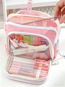 1 Pieza Estuche de Lápices de Gran Capacidad Rosa con Bolígrafo Aleatorio, Bolsa de Almacenamiento con Ventana Frontal, Regalo para Regreso a la Escuela & Cumpleaños.Regreso a la Escuela. - Multicolor - Ver 5