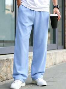 1pc Boys Loose Fit Thermal Lined Thick Warm Straight Leg Sweatpants Spring Autumn Winter - Baby Blue - View 7