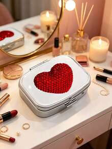 Shiny Rhinestone Pill Box, Fashion Heart-Shaped Rhinestone Pill Box, Mini Compartment Pill Box, Travel Pill Box Container, Suitable For Vitamins, Supplements And Other Small Items, Perfect For Daily/Outdoor/Travel - Multicolor - View 8