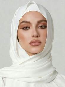 2pcs Women's Scarf & Tie Hat Set, Multi-Functional Inner Cap Set, Hijab, Middle East Ramadan Matching Abaya Elastic Inner Cap, Chiffon Scarf - White - View 1