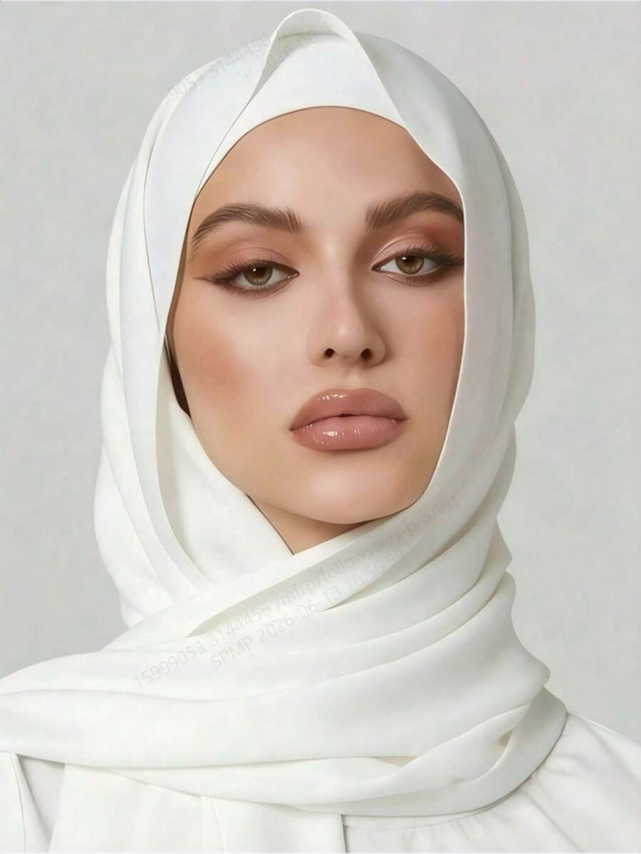 2pcs Women's Scarf & Tie Hat Set, Multi-Functional Inner Cap Set, Hijab, Middle East Ramadan Matching Abaya Elastic Inner Cap, Chiffon Scarf - White - View 1