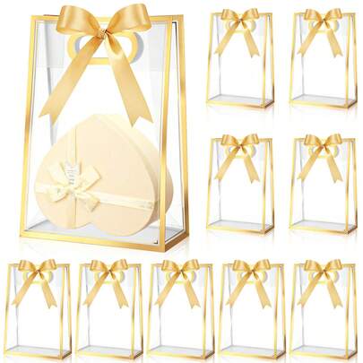 10/2 Stück Premium transparente PVC Geschenktüten mit eleganter goldener Schleife und Griffen, wasserdichte klare Tragetaschen für Hochzeits- und Partygeschenke, Geburtstagsgeschenkverpackung, Feiertags-Süßigkeiten-Geschenksets, wiederverwendbare Geschenktüten für kleine Unternehmen, günstige Artikel $0, Verteilungsboxen, Verteilungstaschen, Verpackungstaschen, Plastiktüten