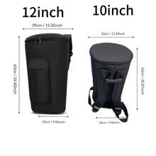 Thick Professional 10-Inch & 12-Inch African Drum Bag, Oxford Cloth With Accessories Pocket, Backpack For Carrying & Protecting African Drum For Performance - Black - View 10