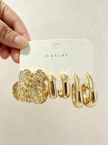 6/12/18pcs/Set Gold Stud Earrings, Floral & Geometric Mixed Pattern Metal Earrings Set, Pendant Earrings, Vintage Women's Earrings - Gold - View 6