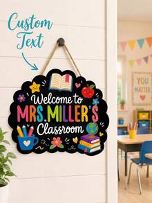 1pc Custom Teacher Cartoon Classroom Door Sign,Personalized Custom Name,Personalized Chibi Teacher Character Wooden Door Hanger,Two Styles Available,Classroom Decor,Teacher Appreciation Back To School Gift For Teachers,Thoughtful Gift For Teachers - Multicolor - View 3