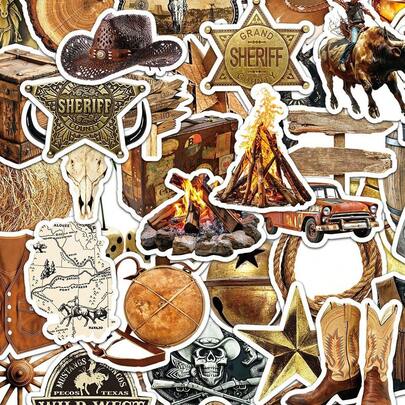50 pièces Autocollants thème cowboy occidental, cadeaux de décoration occidentale, décalcomanies de cowboy, autocollants d'arène, autocollants esthétique occidentale, vinyle imperméable, premier jour d'école