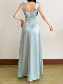 Top Dazzle Women's Elegant Sleeveless Backless Long Dress With Straps, Fit And Flare Design For Parties And Events - Blue - View 4