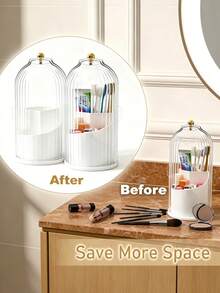 Large Capacity Bathroom Vanity Organizer With Transparent Cover 360° Rotating For Toothbrush Toothpaste Eyebrow Pencil Makeup Brushes Countertop Storage Box Bathroom Room Decor Dorm Room Essentials College Dorm Makeup Organizer Back To School - A - View 5