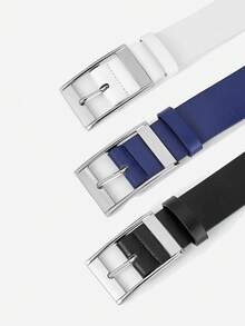 1pc/3pcs White K-Color Rectangular Double-Sided Wide Buckle Men's Belt - Navy Blue - View 6