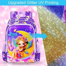 3pcs Girls Fairy Moon Castle Butterfly Glitter Pom-Pom Keychain Adjustable Straps Zipper Closure Cute Backpack Set For School & Daily Travel - Purple - View 4