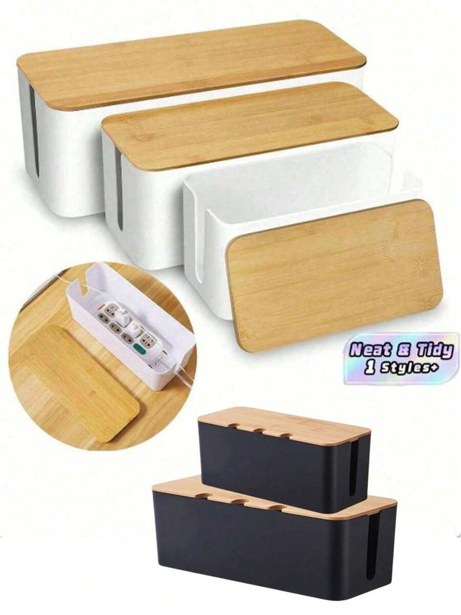 1件大號木紋風附蓋理線收納盒，電源排插收納盒，充電器理線器與線材捲線盒，桌面理線管理，電源與充電線收納盒，省空間桌面插座管理，適用於廚房、客廳、書房、公寓、宿舍、臥室、辦公室與餐廳，臥室收納用品，大學宿舍必需品，居家必需品，房間裝飾，收納整理盒，秋季居家裝飾，萬聖節居家裝飾，返校禮物，萬聖節禮物