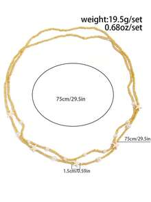 1套2件波西米亞度假風手工串珠米珠仿珍珠3D海星拼接腰鍊，多巴胺甜酷辣妹多層疊戴腰飾配件，適合女性日常、度假、派對穿搭（手工米珠顏色、數量與位置隨機） - 金色 - 查看 6