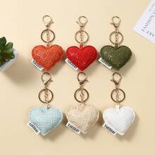 1pc Neutral Woven Heart-Shaped Leather Keychain, Cute Bag Charm, Versatile Accessory For Back To School Season - Multicolor - View 3