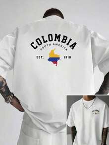 -Colombia Drop Shoulder T-Shirt - Loose Fit Men's T-Shirt With South American Double-Sided Design - New And Men's Clothing - A Men's Essential - White - View 1
