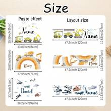 Customized Construction Vehicle Cartoon Wall Sticker, Personalized Text Wall Sticker, Customized Name Self-Adhesive Painting, Customizable Birthday Gift - Style C - View 2