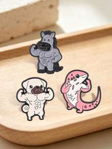 Muscular Animal Cartoon Enamel Pin Strong Muscular Leopard Gecko Pug Horse Brooch Bag Lapel Badge Jewelry Gift For Gym Lovers - Multicolor - View 7