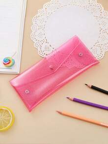 1PC Shiny Transparent Button Pencil Case | Holographic Transparent PVC Storage Bag, Stationery Pouch, Back To School Season - Multicolor - View 11