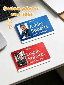 Custom Photo & Text ID Badge, Personalized Employee Name Tag, Customizable Office ID Card, Custom Work Badge For Office, Event, Staff Identification. - Multicolor - View 9