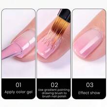1 pieza Pincel para uñas con degradado y mango de strass, adecuado para coloreado degradado y dibujo de líneas de gel UV, herramienta profesional para arte de uñas - Negro - Ver 3