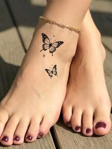 30pcs Butterfly Temporary Tattoos For Women, Flower, Moon, Stars, Heart Tattoo Stickers Waterproof Fake Tattoo For Hand Body Makeup, Disposable Hand Tattoo - 黑色 - 查看 2